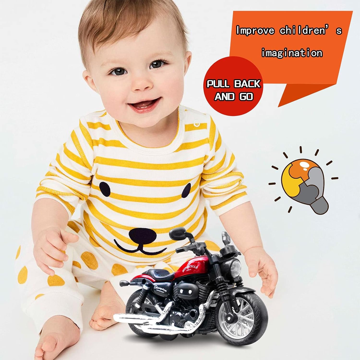 Die Cast Toy Motorcycle,Pull Back Motorcycle with Sounds and Lights 1:14 Friction Powered Kids Toy Cars,Motorcycle Toys Gift for Children over 3 Years Old Birthday (Red)