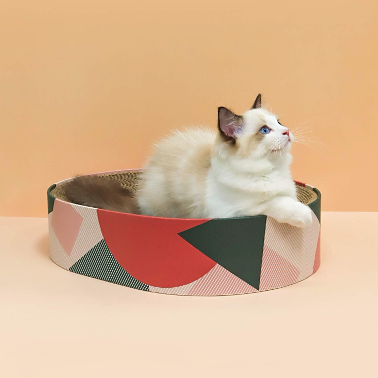 Cat Scratcher Cardboard Bed Lounge Couch for Indoor Cats Oval Shape 17"X13", Kitty Cat Scratching Pad Recycle Corrugate Scratcher Long Lasting Furniture