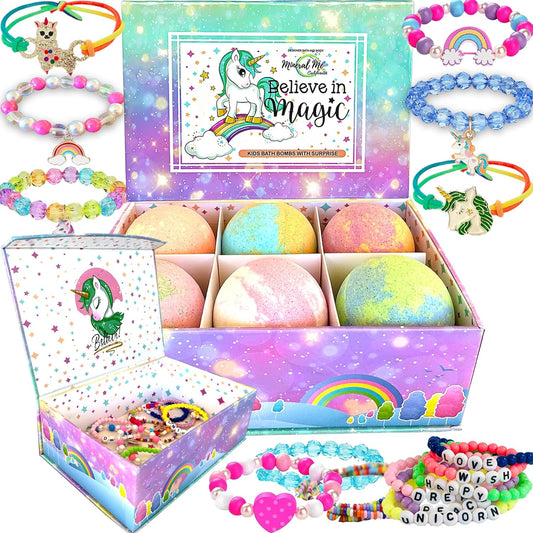 Unicorn Bath Bombs for Girls with Jewelry inside & Jewelry Box for Kids - Organic, Skin Moisturizing, Natural Bubble Bath Bombs for Kids with Surprise Toy Inside, Birthday Gifts for Girls