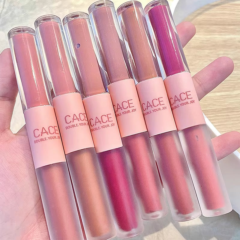 Double Head Fun Lip Glaze Mirror Water Glazed Glass Lip Student Party Matte Mist Face Velvet Lip Mud