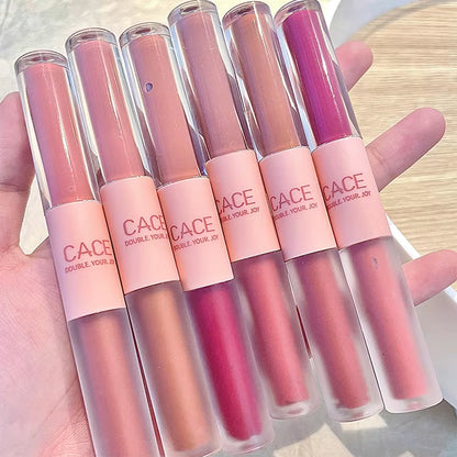 Double Head Fun Lip Glaze Mirror Water Glazed Glass Lip Student Party Matte Mist Face Velvet Lip Mud