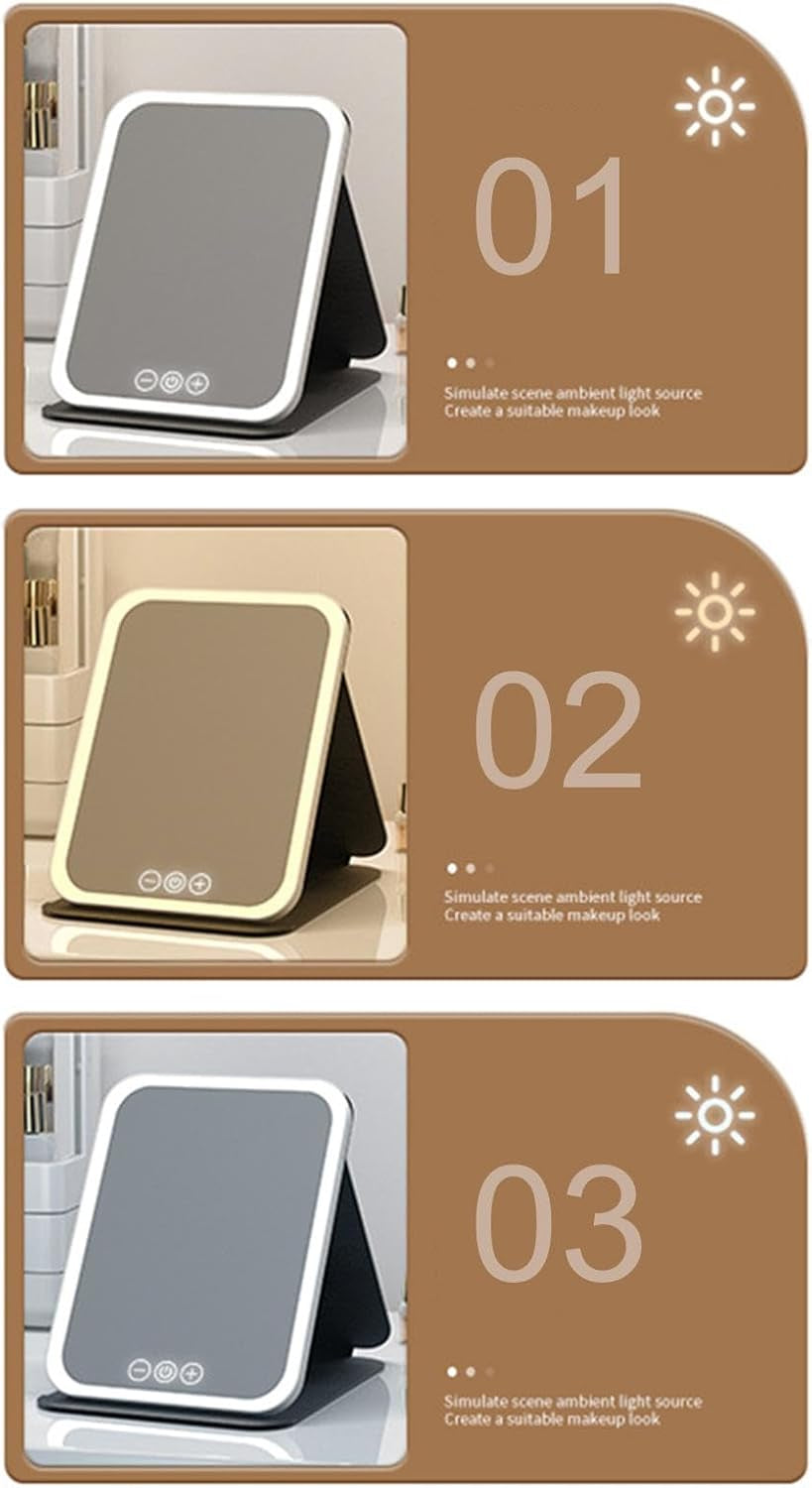 Portable Lighted Travel Mirrors, Foldable Makeup Mirrors Travel, Rechargeable LED Travel Mirrors, Adjustable Travel Lighted Makeup Mirrors 17.5X23 Cm/6.89X9.06 Inches for Women Girls Black