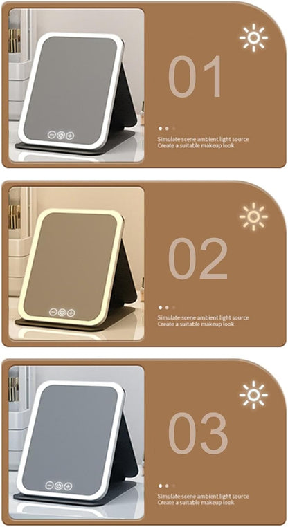 Portable Lighted Travel Mirrors, Foldable Makeup Mirrors Travel, Rechargeable LED Travel Mirrors, Adjustable Travel Lighted Makeup Mirrors 17.5X23 Cm/6.89X9.06 Inches for Women Girls Black
