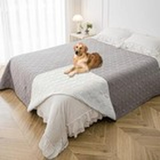 Waterproof Dog Blanket, 82X82 Inches Pet Couch 82X82 Inches Lightgrey+Crea