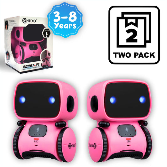 (2 Pack)  Kids Smart Robot Toy Mini Robot Talking Singing Dancing Interactive Voice Control Touch Sensor Speech Recognition Infant Toddler Children Robotics - R1 Pink