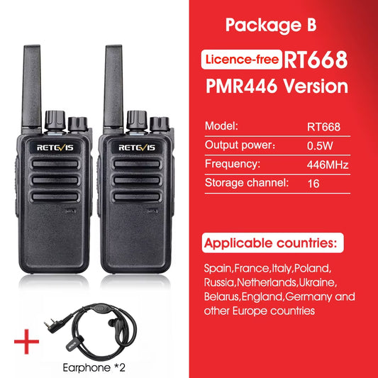 RT668 2 Pcs Rechargeable Walkie Talkie License Free Heavy Duty Long Range USB Charging Base for Road Trip Gifts Camping