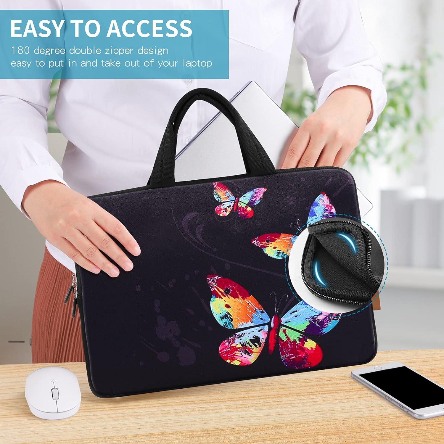 11.6 12 12.1 12.2 Inch Laptop Carrying Case - Protective Notebook/Netbook Sleeve Bag Pouch - Travel Briefcase with Handle (Colorful Butterflies