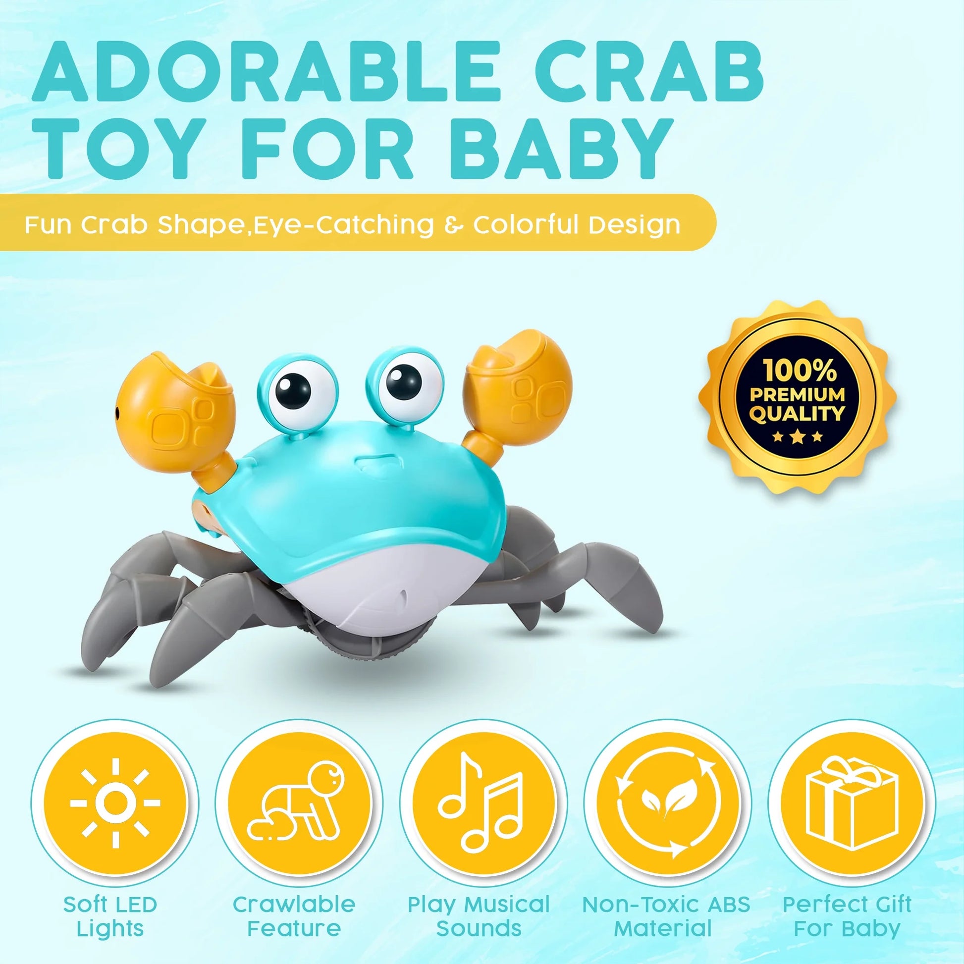 Sensing Crawling Crab, Tummy Time Baby Toys, Interactive Walking Dancing Toy with Music Sounds & Lights, Newborn Infant Fun Birthday Gift Toddler Boy Girl, USB Charging Cable Included (Green)