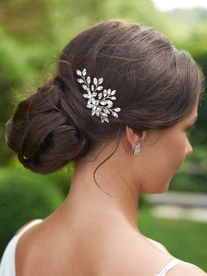 Rhinestone Bride Wedding Hair Pins Bridal Hair Clips Crystal Hair Piece Decorative Bridesmaids Hair Accessories for Women and Girls Pack of 2 (A-Silver)