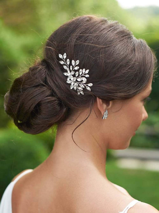 Rhinestone Bride Wedding Hair Pins Bridal Hair Clips Crystal Hair Piece Decorative Bridesmaids Hair Accessories for Women and Girls Pack of 2 (A-Silver)