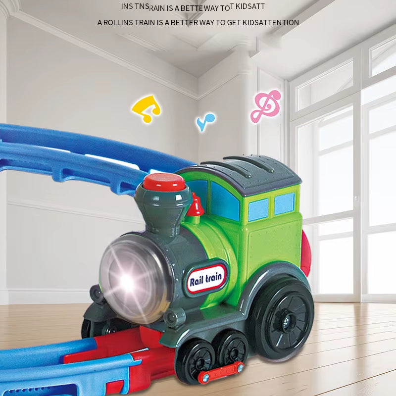 Rolling Rail Train Car DIY Splicing Track Innovativ Music Tumble Electronic Toy Train Flashing Light Music Creative Exercise
