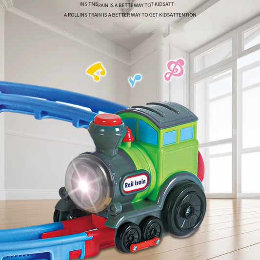 Rolling Rail Train Car DIY Splicing Track Innovativ Music Tumble Electronic Toy Train Flashing Light Music Creative Exercise