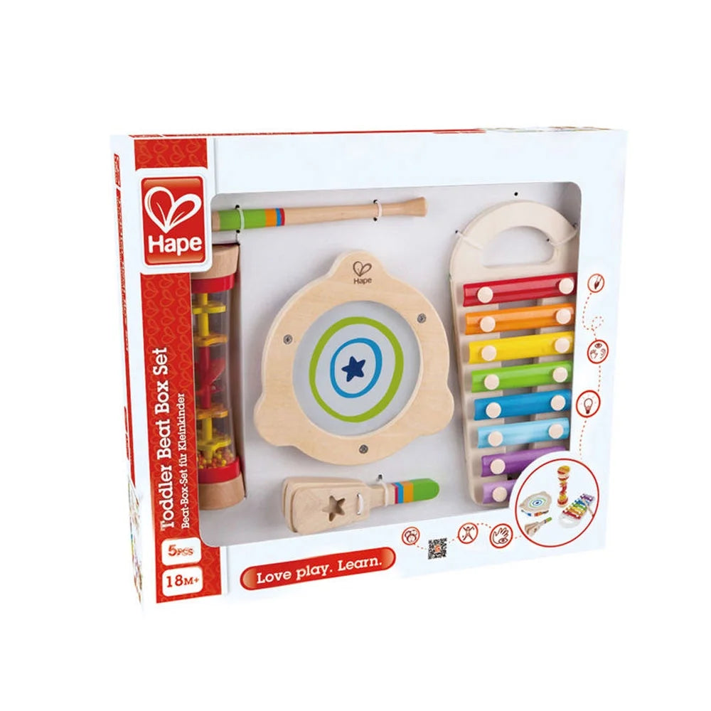 5 Piece Toddler Instrumental Beat Box Musical Set, Wooden Music Toy Set