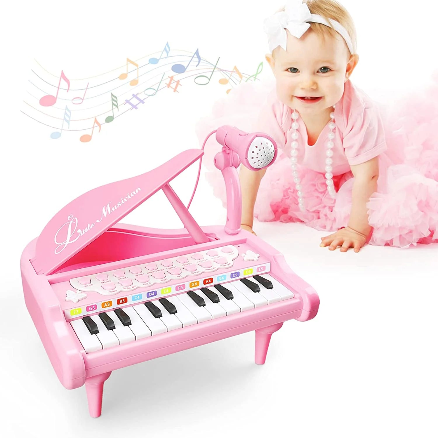 Kids Piano for Toddlers, 24 Keys Piano for Kids Ages 3-5 with Built-In Microphone & Music Modes, Educational Musical Instrument Toys Piano for Toddler Girl Toys Baby (Pink)