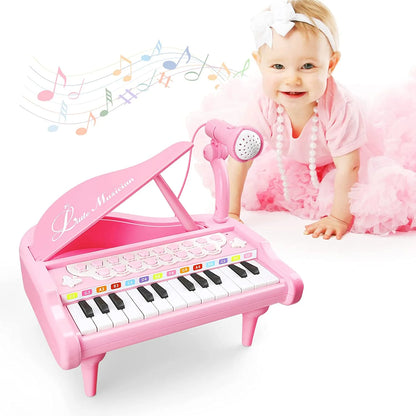 Kids Piano for Toddlers, 24 Keys Piano for Kids Ages 3-5 with Built-In Microphone & Music Modes, Educational Musical Instrument Toys Piano for Toddler Girl Toys Baby (Pink)