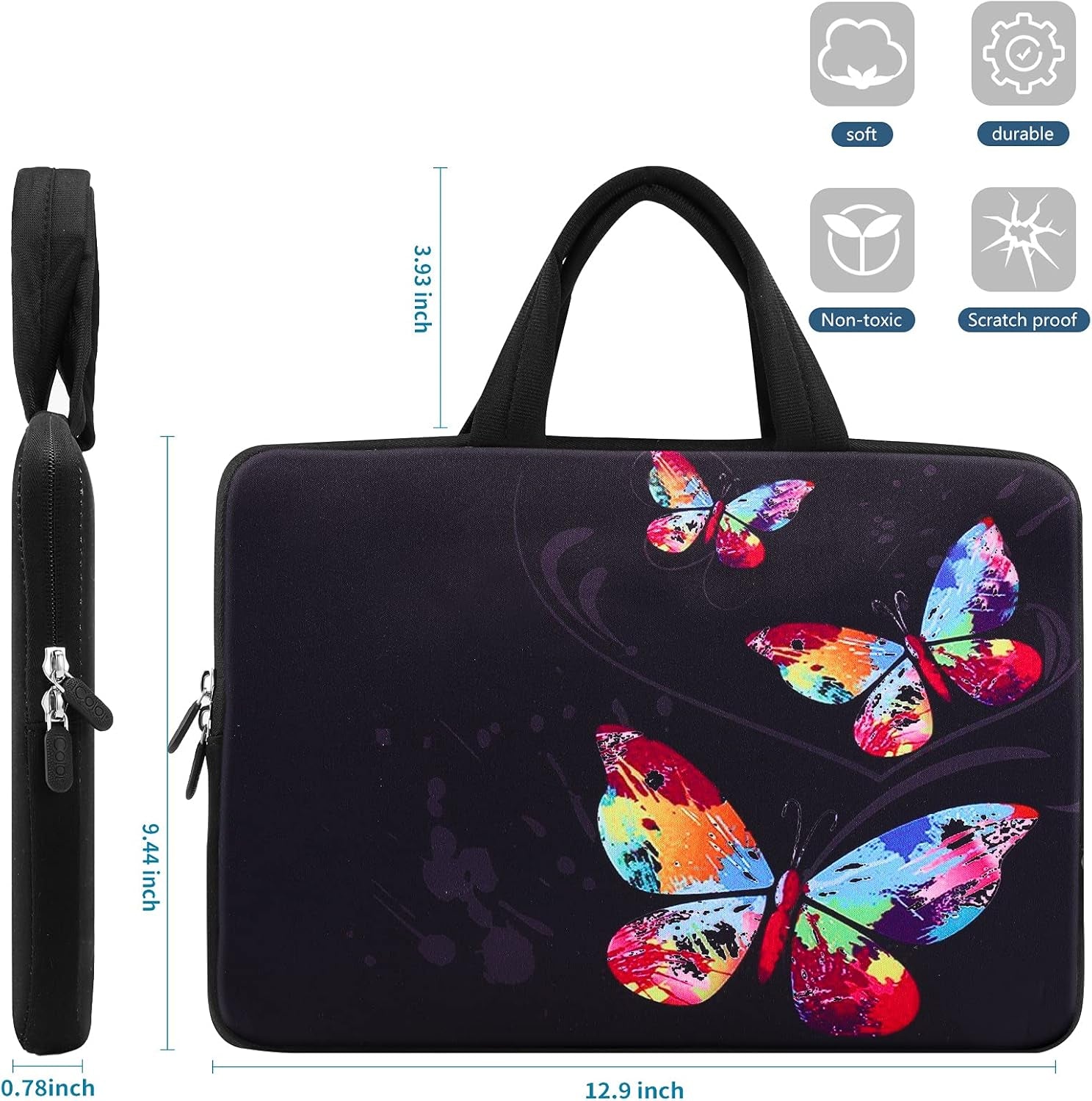 11.6 12 12.1 12.2 Inch Laptop Carrying Case - Protective Notebook/Netbook Sleeve Bag Pouch - Travel Briefcase with Handle (Colorful Butterflies