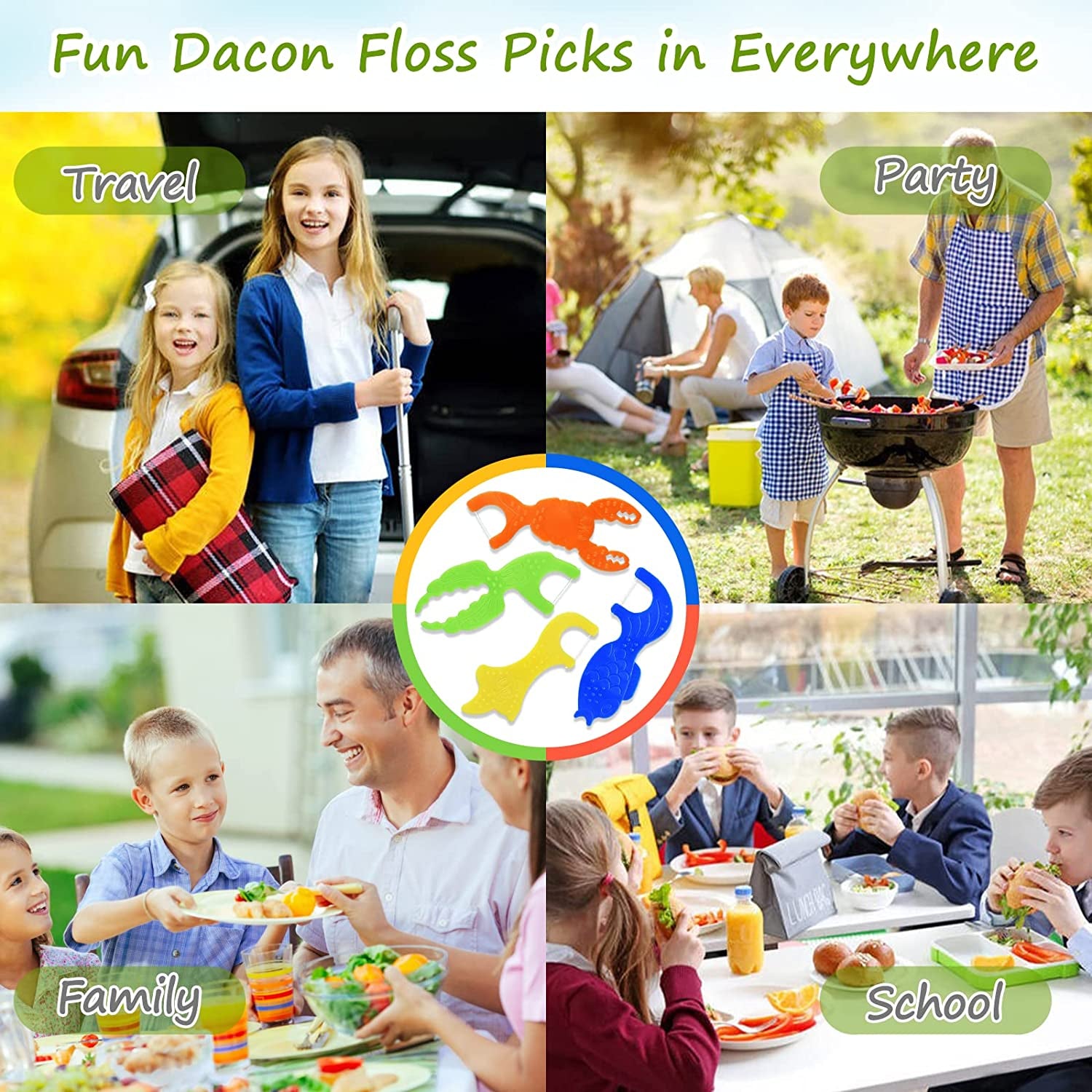 Kids Flossers, Kids Dental Floss Picks without Fluoride, Unflavored, 4 Colors Ocean Animals Shaped Makes Flossing Fun, 50 Count