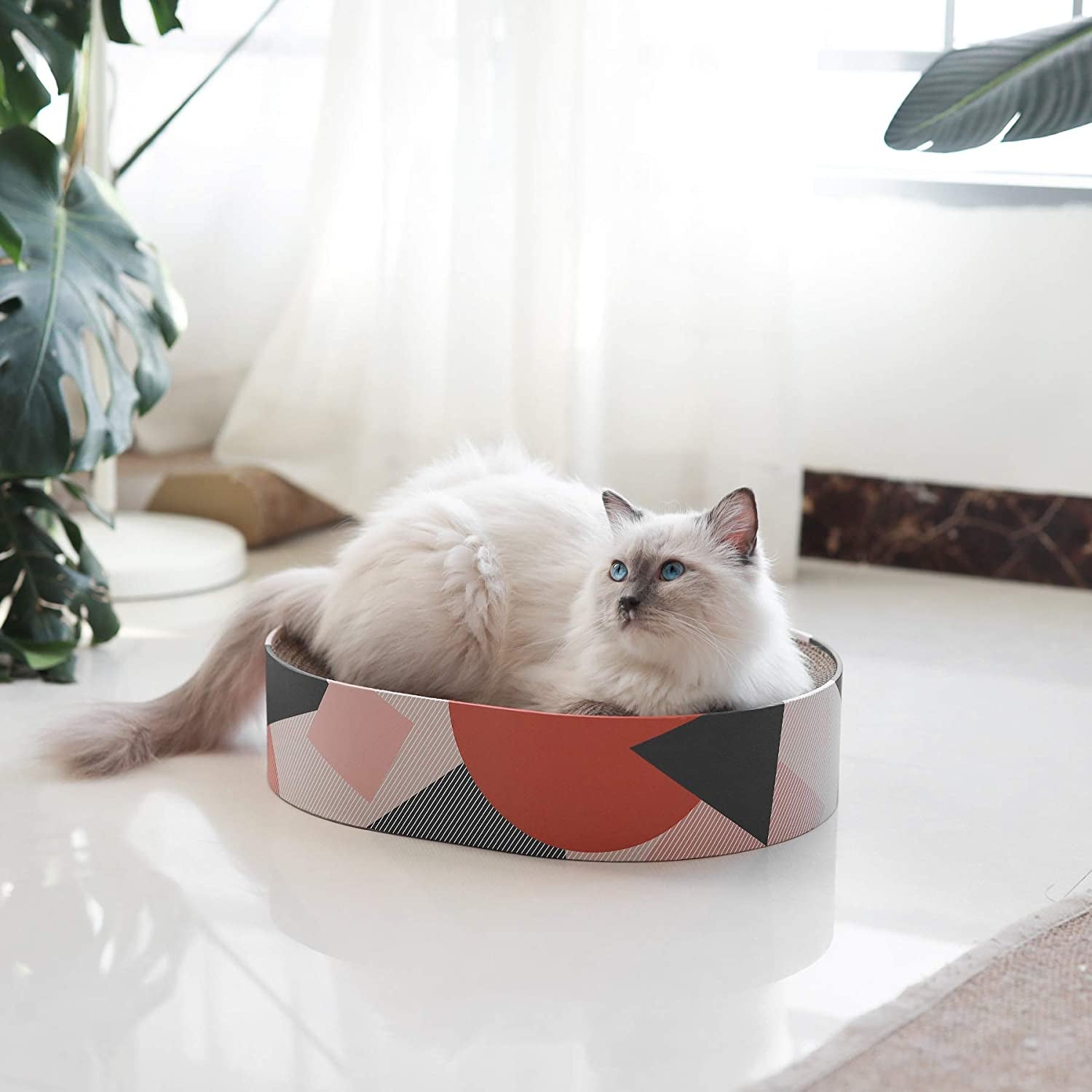 Cat Scratcher Cardboard Bed Lounge Couch for Indoor Cats Oval Shape 17"X13", Kitty Cat Scratching Pad Recycle Corrugate Scratcher Long Lasting Furniture