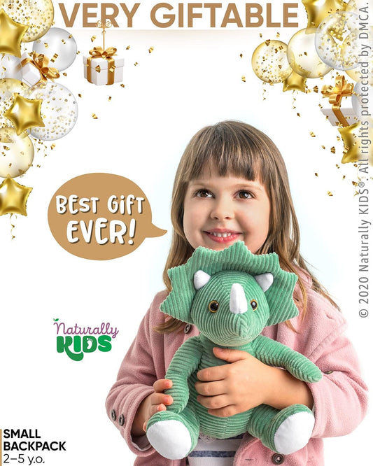 Green Triceratops Plush Stuffed Animal, Dinosaur Gifts for Kids 3-5, Dinosaur Backpack, Toddler Backpack for Boys, Girl