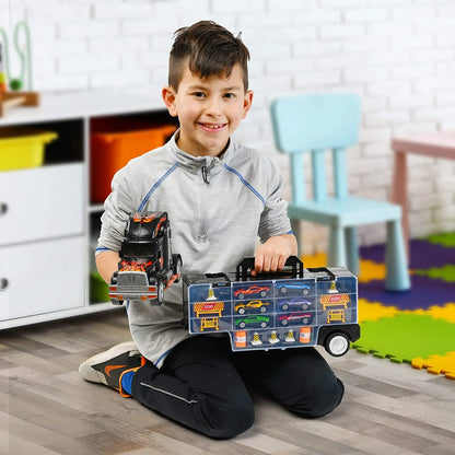 Toy Truck Transport Car Carrier - Toy Truck Includes 6 Toy Cars and Accessories - Toy Trucks Fits 28 Toy Car Slots - Great Car Toys Gift for Boys and Girls - Original by Usa