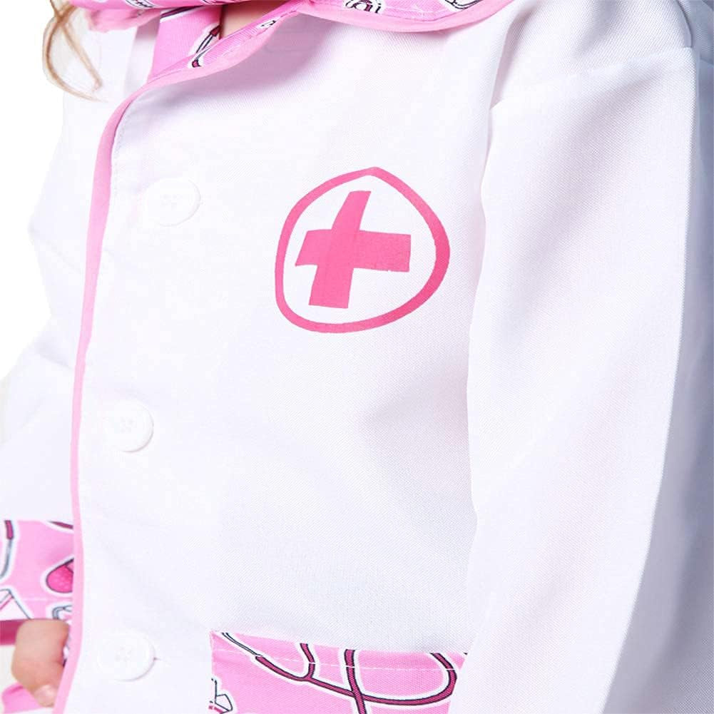 Kids Doctor Coat & Mask for Kids Doctor Costume | Kids Doctor Coat | Pink and White - for Ages 2-10