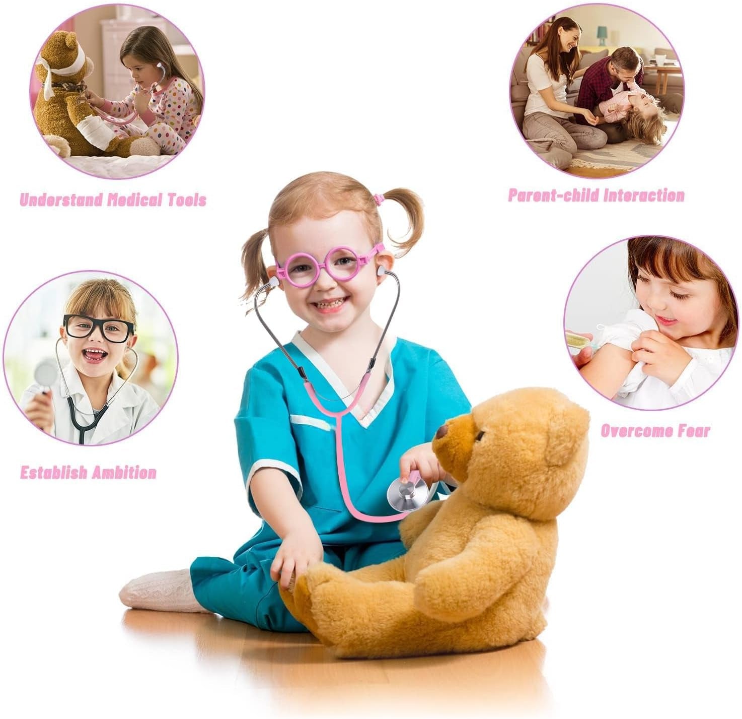 Doctor Kit for Toddlers 3-5, Medical Pretend Play Toys with Gift Case, 42 Piece Dentist Playset Kit for Kids,For Christmas Birthday Gift(Pink)