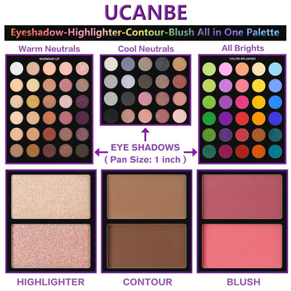 Eyeshadow Palette with 15Pcs Brushes Makeup Set, Pigmented 86 Colors Make up Sets Valentine'S Gift, Matte Shimmer Glitter Eye Shadow Pallet Highlighter Contour Blush Powder Brush Beauty Kit