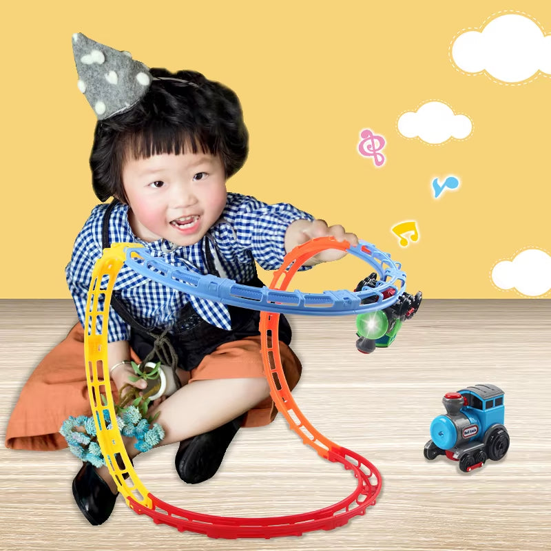 Rolling Rail Train Car DIY Splicing Track Innovativ Music Tumble Electronic Toy Train Flashing Light Music Creative Exercise