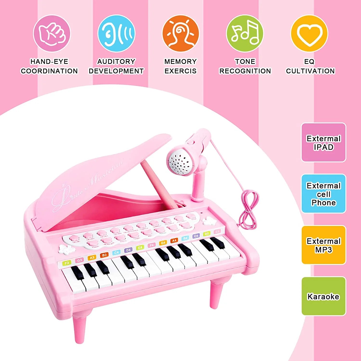 Kids Piano for Toddlers, 24 Keys Piano for Kids Ages 3-5 with Built-In Microphone & Music Modes, Educational Musical Instrument Toys Piano for Toddler Girl Toys Baby (Pink)