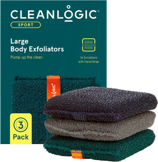 Sport Exfoliating Body Scrubber, Large Exfoliator Tool for Athletes, Daily Skincare Routine for Smooth Clean Skin, Assorted Colors, 3 Count Value Pack