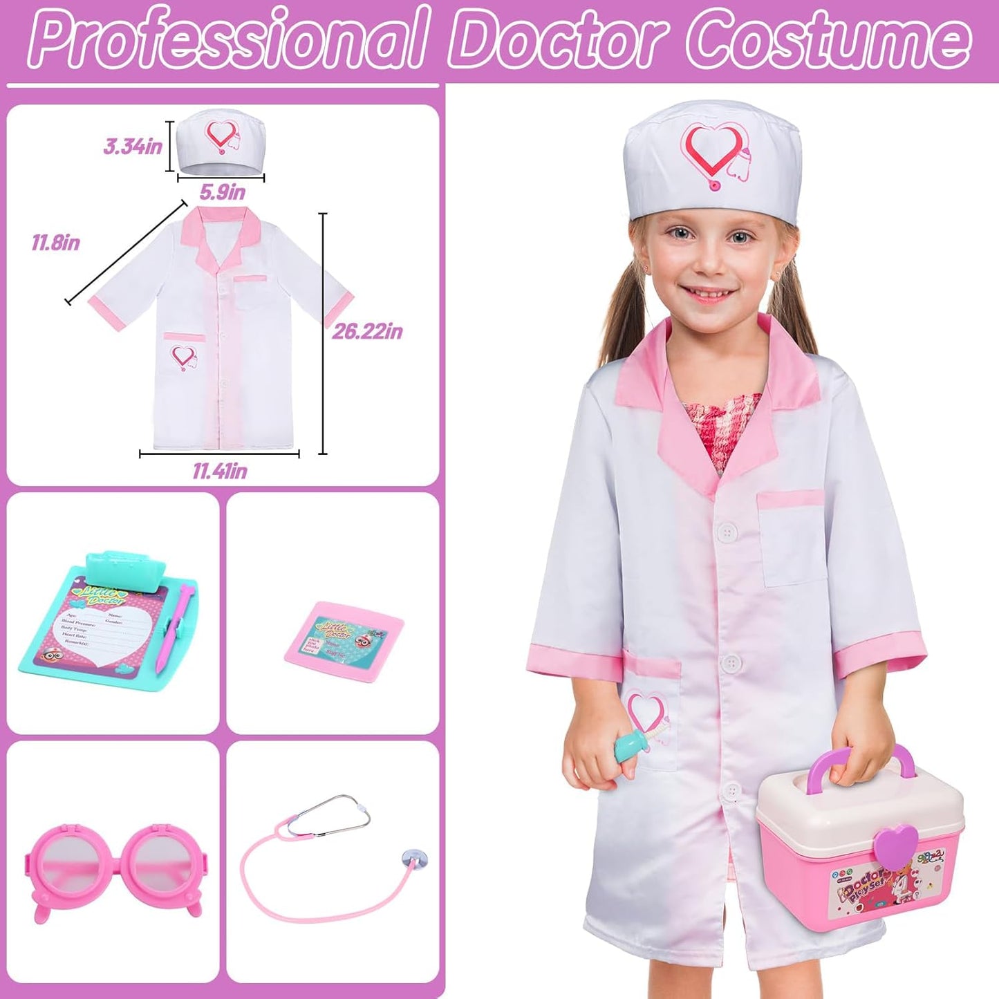 Doctor Kit for Toddlers 3-5, Medical Pretend Play Toys with Gift Case, 42 Piece Dentist Playset Kit for Kids,For Christmas Birthday Gift(Pink)