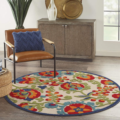 Nourison Aloha Indoor/Outdoor Multicolor 4' X round Area Rug, Easy Cleaning, Non Shedding, Bed Room, Living Room, Dining Room, Backyard, Deck, Patio (4 Round)