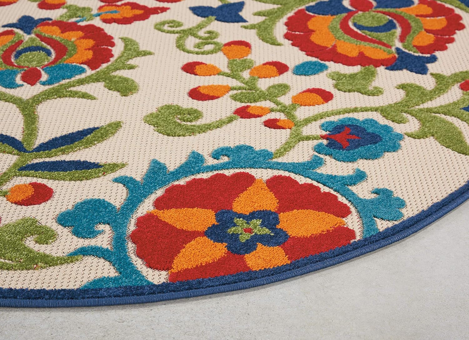 Nourison Aloha Indoor/Outdoor Multicolor 4' X round Area Rug, Easy Cleaning, Non Shedding, Bed Room, Living Room, Dining Room, Backyard, Deck, Patio (4 Round)
