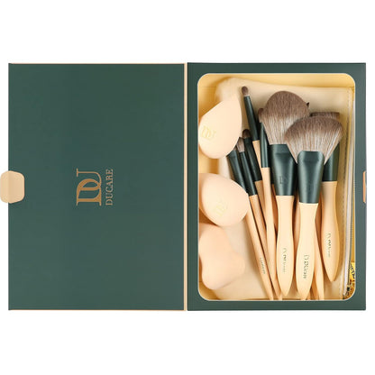 Makeup Brushes 14Pcs with 3Pcs Makeup Spong & Cosmetic Bag - Lime Mojito Series Christmas Gifts Professional Kabuki Foundation Blending Brush Face Powder Blush Concealers Eye Shadows
