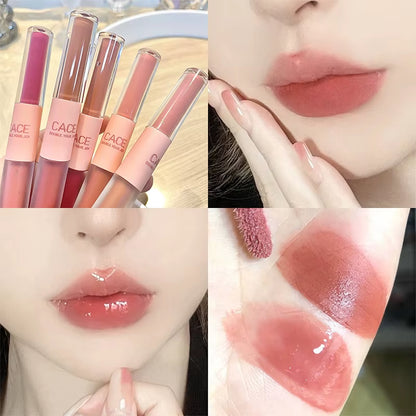 Double Head Fun Lip Glaze Mirror Water Glazed Glass Lip Student Party Matte Mist Face Velvet Lip Mud