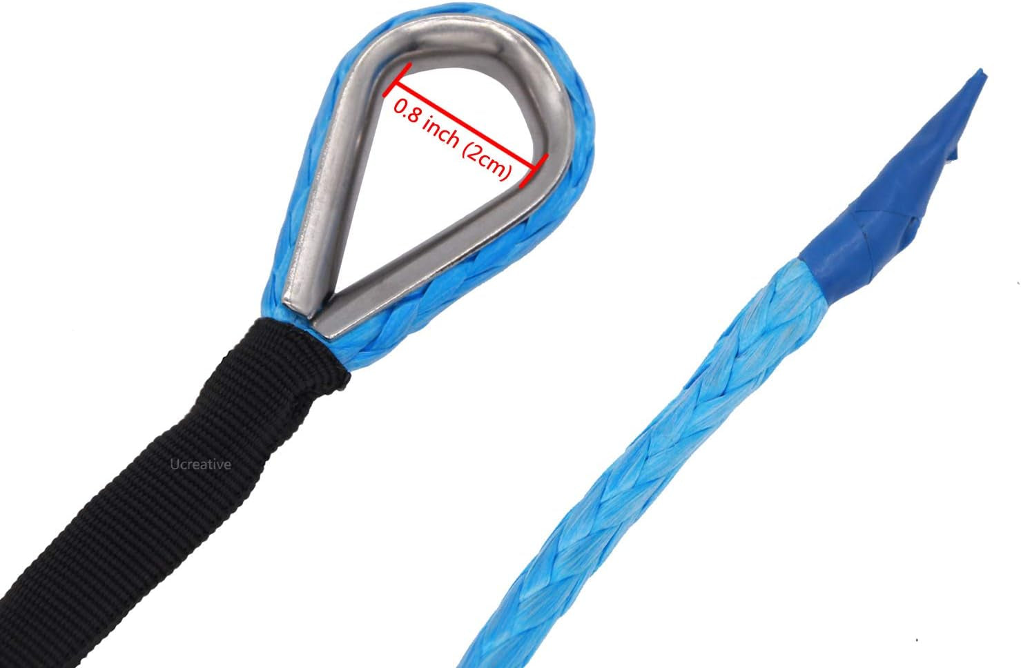 1/4 Inch X 50 Feet 10,000Lbs Synthetic Winch Line Cable Rope with Black Protecing Sleeve for ATV UTV (Blue)