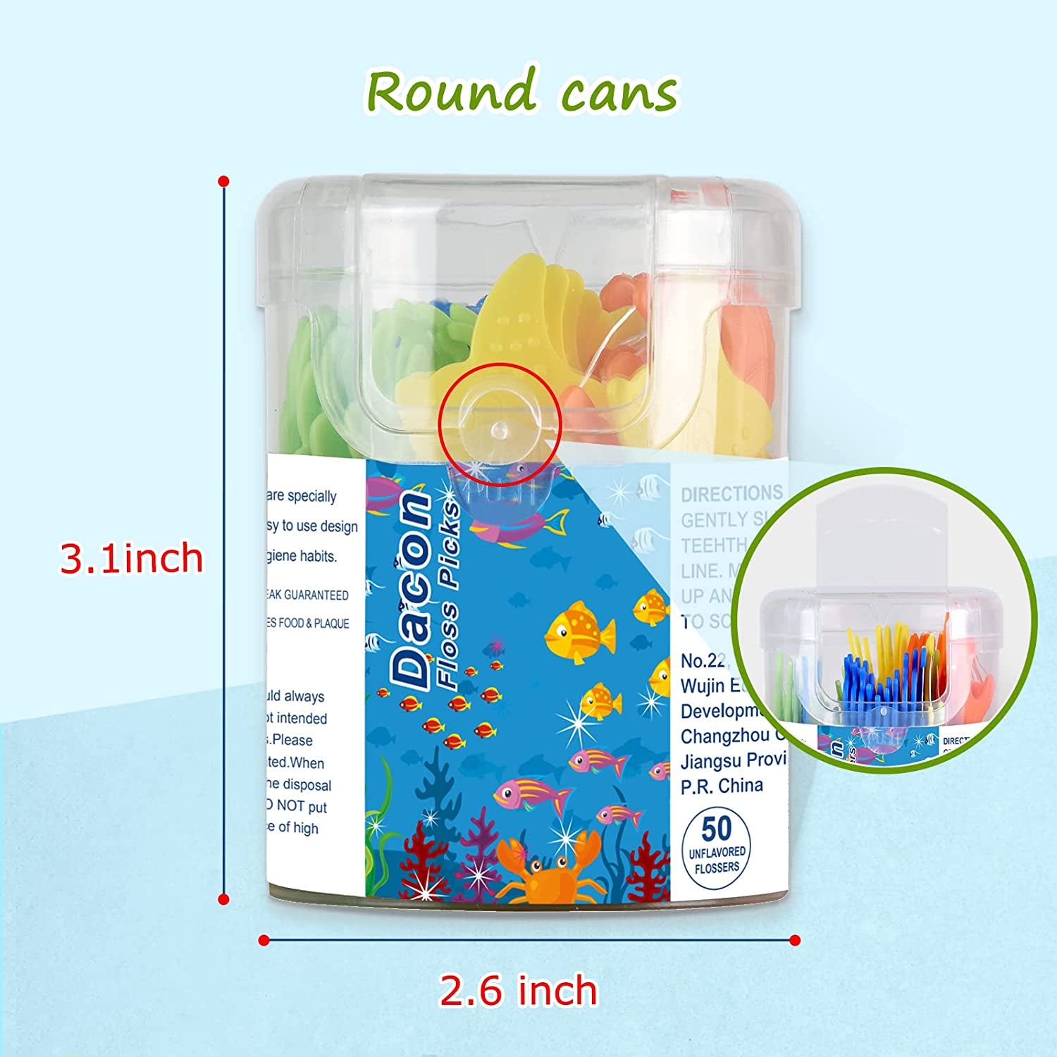 Kids Flossers, Kids Dental Floss Picks without Fluoride, Unflavored, 4 Colors Ocean Animals Shaped Makes Flossing Fun, 50 Count