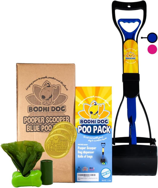 Complete Poo Pack- 24" Pooper Scooper, Poop Bags, & Waste Bag Holder, Ideal for Small to XL Pets - Durable, Easy-To-Use, Great for Grass, Gravel, & Outdoor Cleanups (Blue)