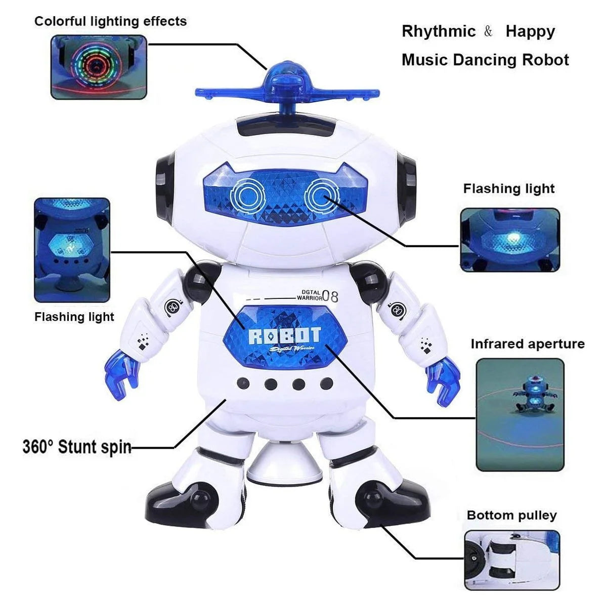Walking Dancing Robot Toys for Kids - 360° Body Spinning Dancing Robot Toy with LED Lights and Music, Battery Operated Electronic Robot Toys for Birthday Christmas Gift for 3-8 Boys Girls